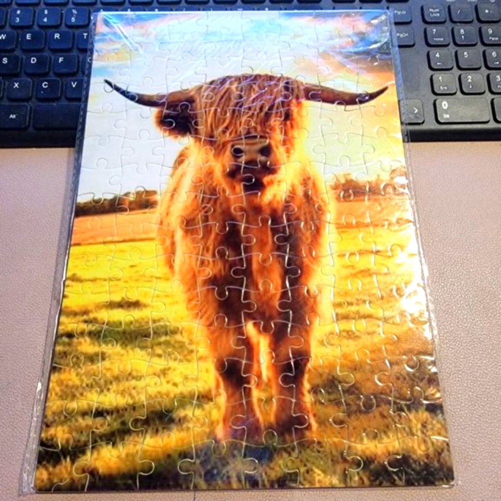 Brown Highland Cow 120 Piece Custom Handmade Jigsaw Puzzle